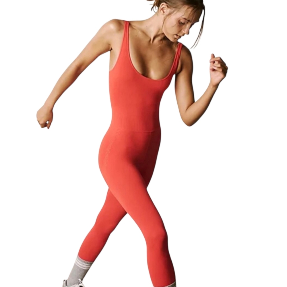 FP Movement Good Karma Jumpsuit Hot Watermelon Pink Yoga Pilates M/L NWOT